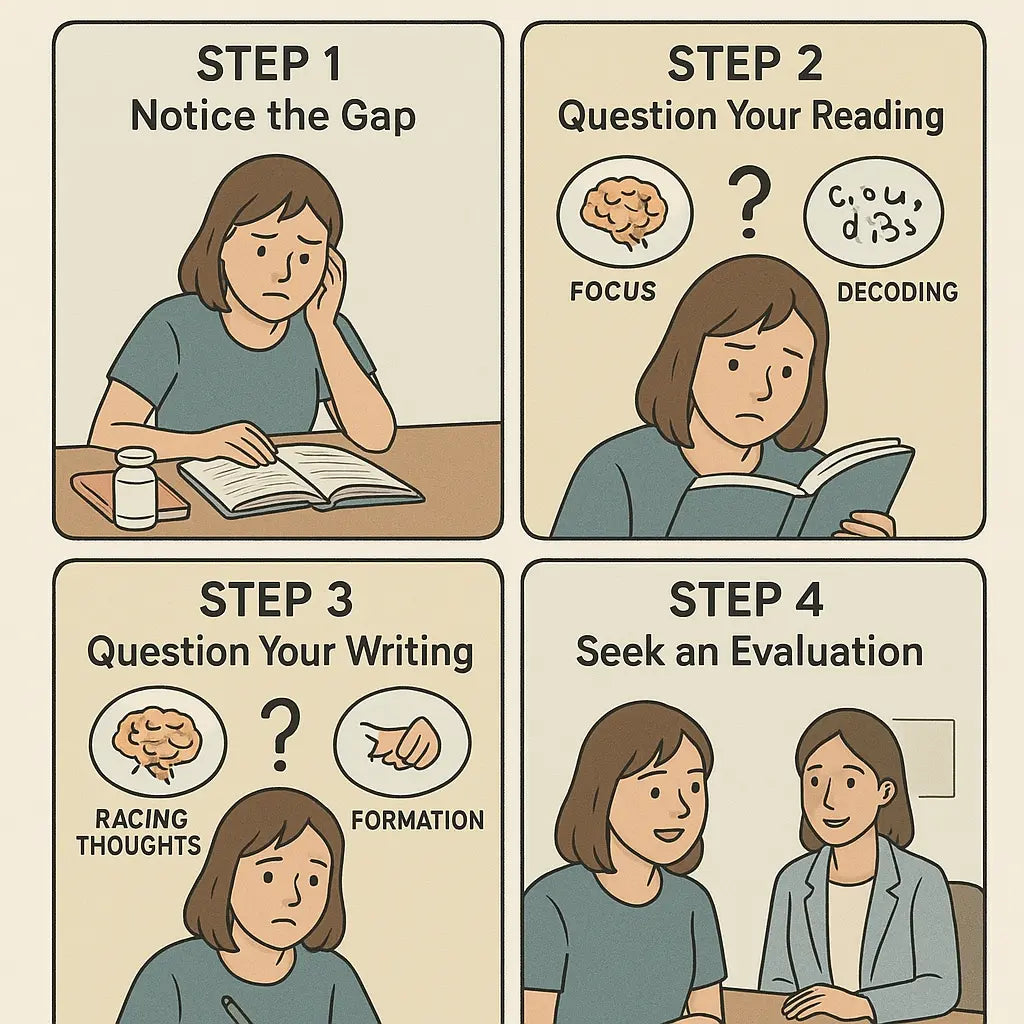 A woman moves from confusion to clarity through four steps, discovering she may need additional support beyond neurodivergent tips for learning differences.