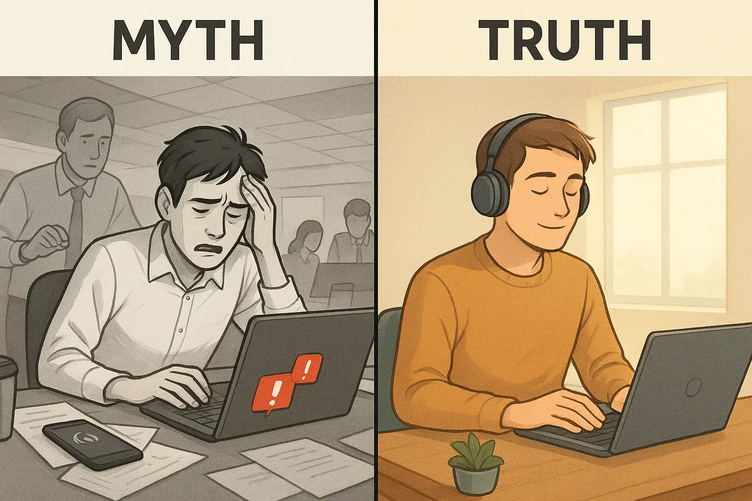 Comparison of chaotic office interruptions versus peaceful focused work in a quiet room