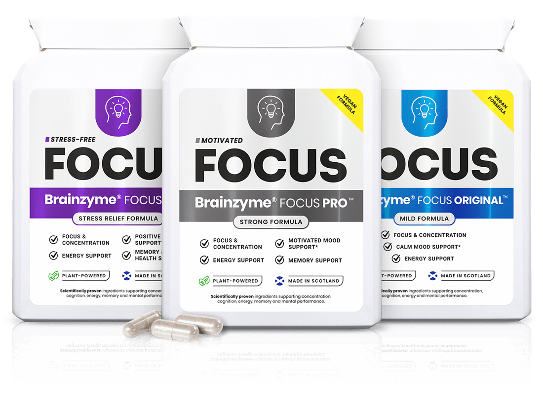 Brainzyme® FOCUS ORIGINAL™, FOCUS PRO™ and FOCUS ELITE™ packs together — the full range