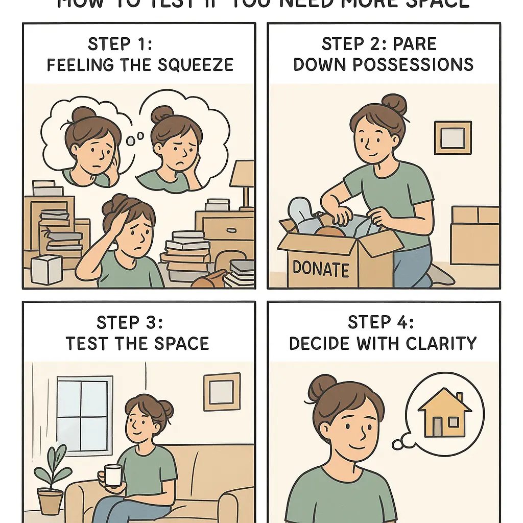 Woman testing if she needs more space by decluttering her home and discovering she has enough room after all