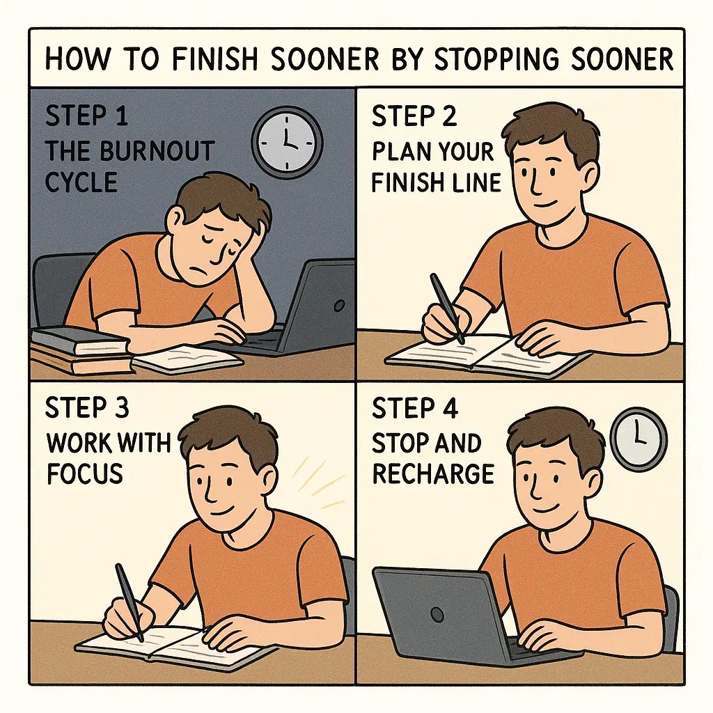 Student transforms from exhausted late-night work to focused daytime sessions by setting a clear daily quitting time