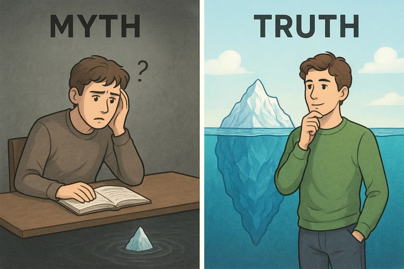Student confidently analysing a fully visible iceberg, revealing the hidden structure beneath the surface for clear evaluation.