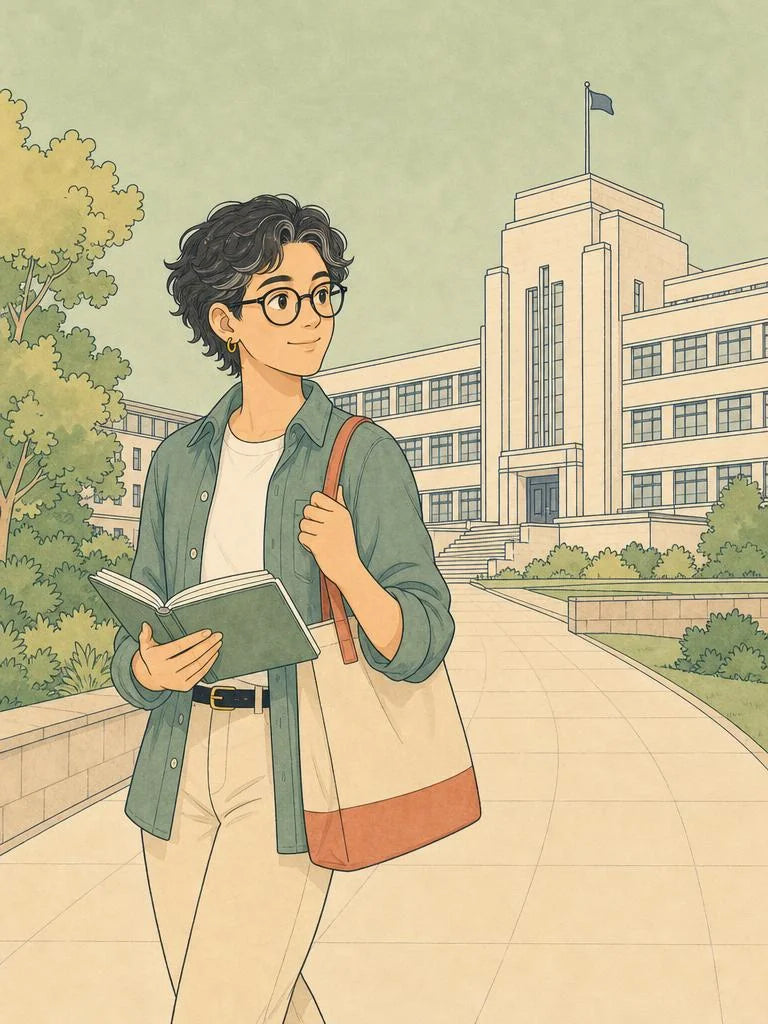 Student walking to a library during exam season in Edinburgh