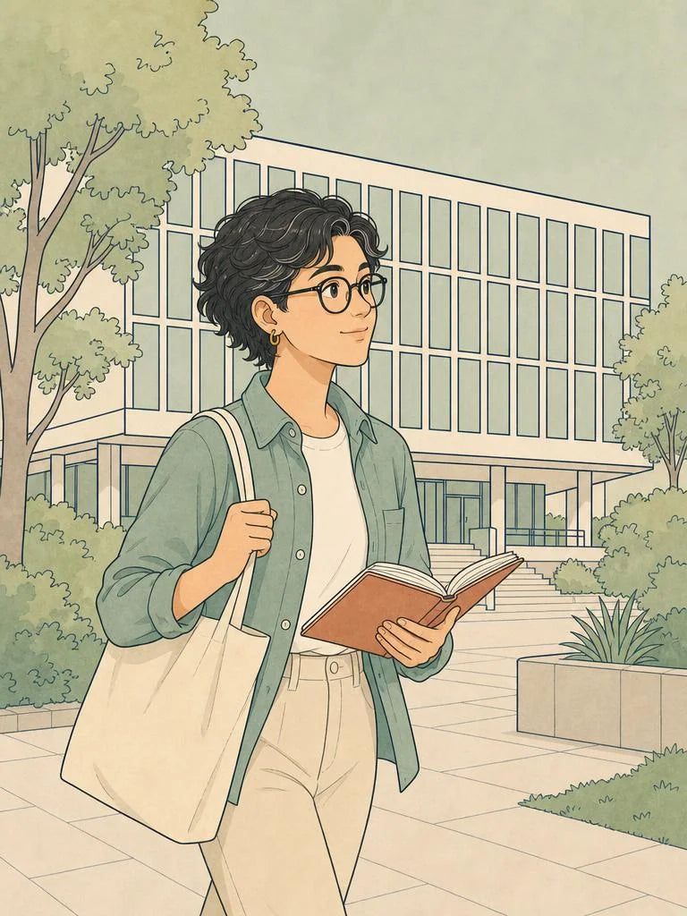 Student walking to a library during exam season in Sheffield