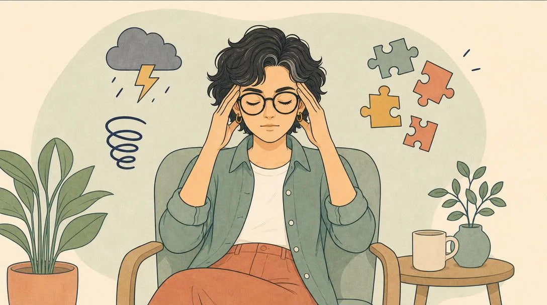 Signs of mental tension, racing thoughts, and stress-related focus difficulty